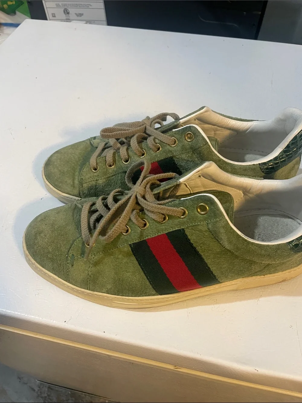 Gucci Green Suede Sneakers with Red & Black Web Stripe Gucci sz 7 fits US size 8